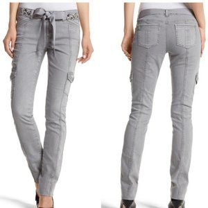 WHBM Blanc Slim Leg Gray Bling Cargo Jeans Sz 6R